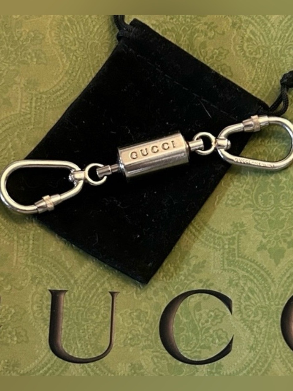 GUCCI vintage  SILVER PLATED CARABINER double keychain bag charm